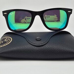 Ray-Ban RB2140 1175/19 Wayfarer Black Green Frame Green Mirror Lens Sunglasses